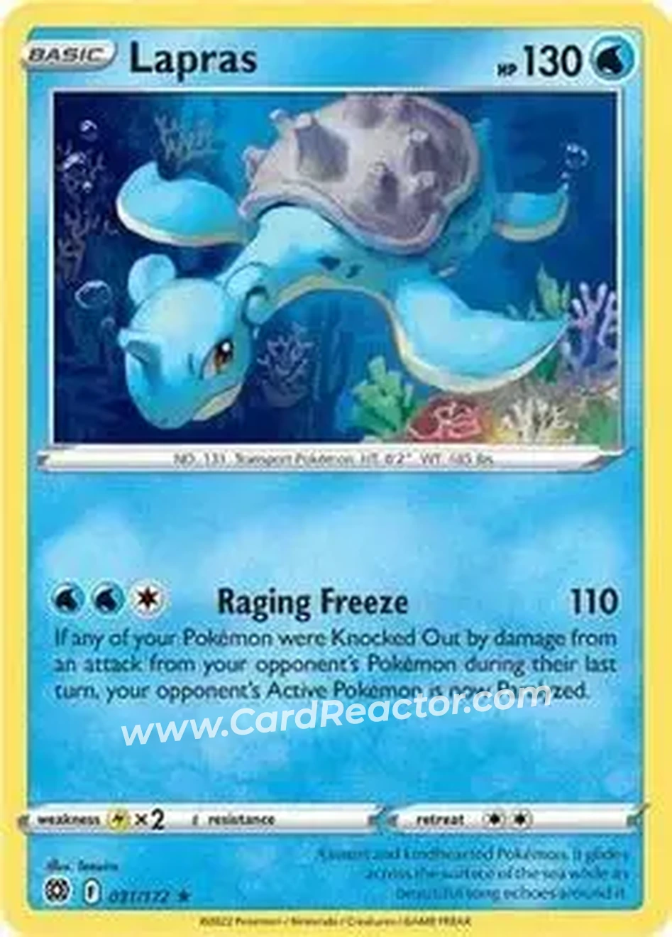 2022 Pokemon Sword & Shield Brilliant Stars #031/172 - Lapras - Front