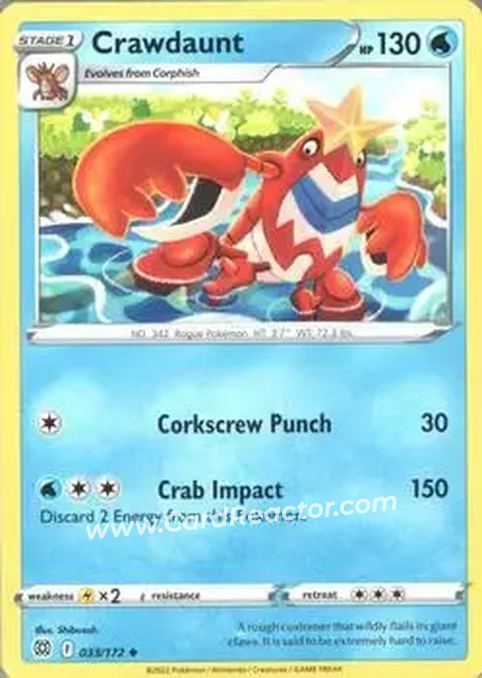 2022 Pokemon Sword & Shield Brilliant Stars #033/172 - Crawdaunt - Front