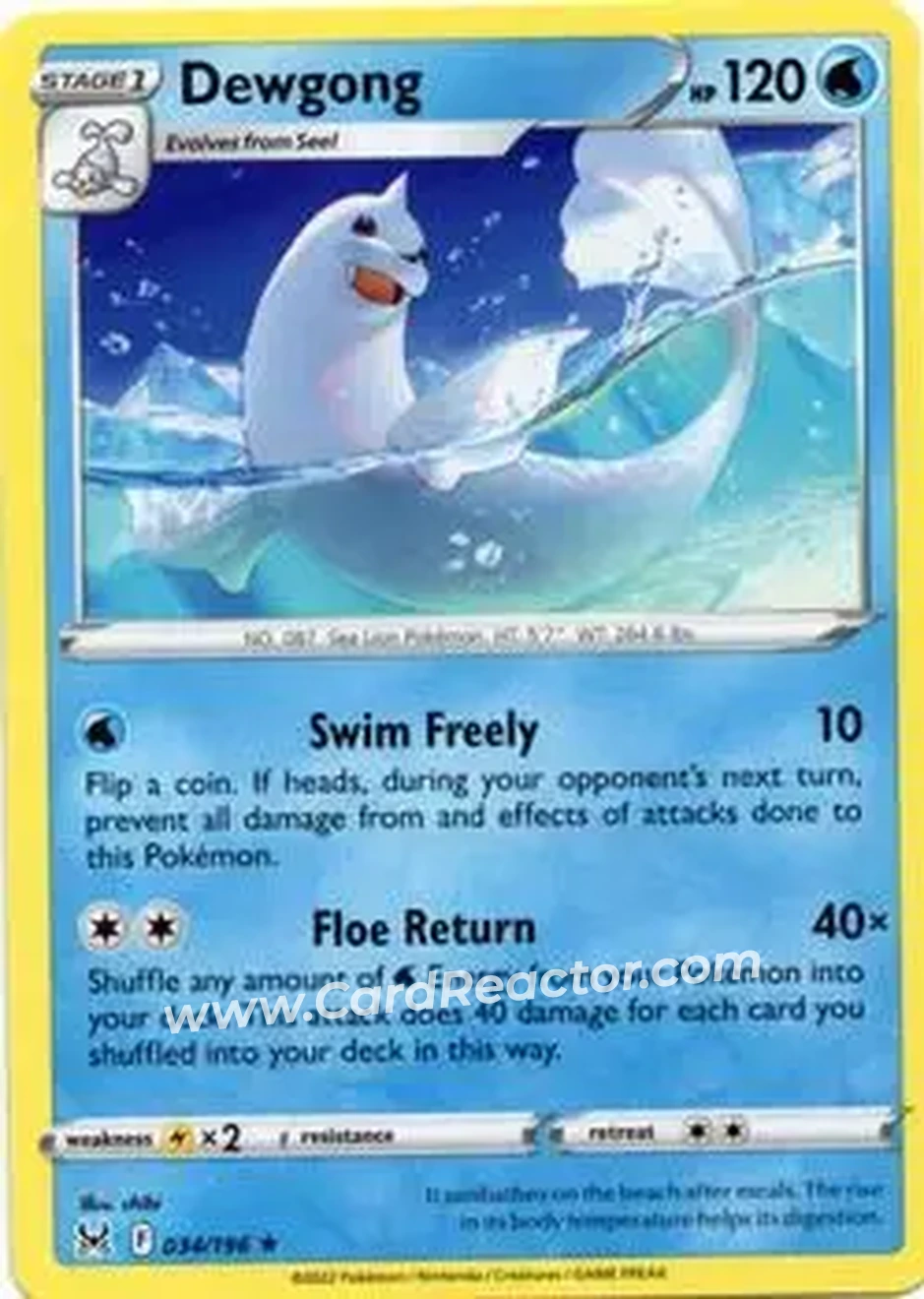 2022 Pokemon Sword & Shield Lost Origin #034/196 - Dewgong - Front