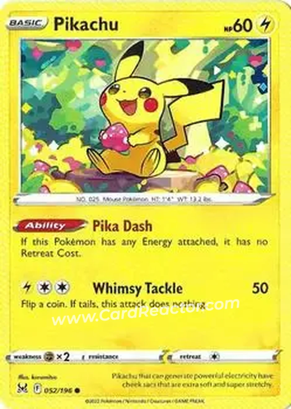 2022 Pokemon Sword & Shield Lost Origin #052/196 - Pikachu - Front