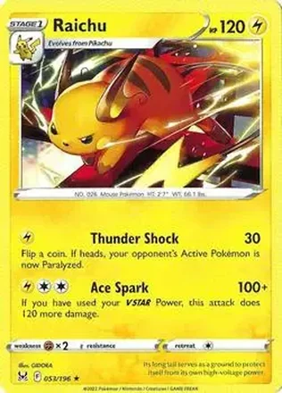2022 Pokemon Sword & Shield Lost Origin #053/196 - Raichu