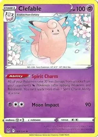 2022 Pokemon Sword & Shield Lost Origin #063/196 - Clefable