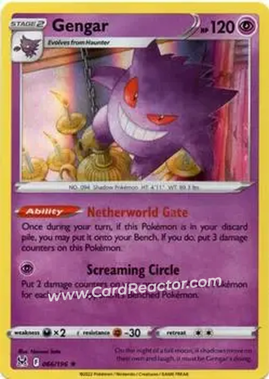 2022 Pokemon Sword & Shield Lost Origin #066/196 - Gengar - Front