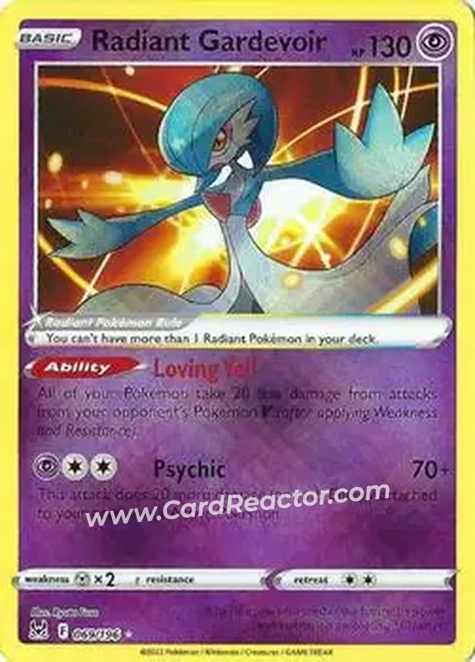 2022 Pokemon Sword & Shield Lost Origin #069/196 - Gardevoir ex - Front