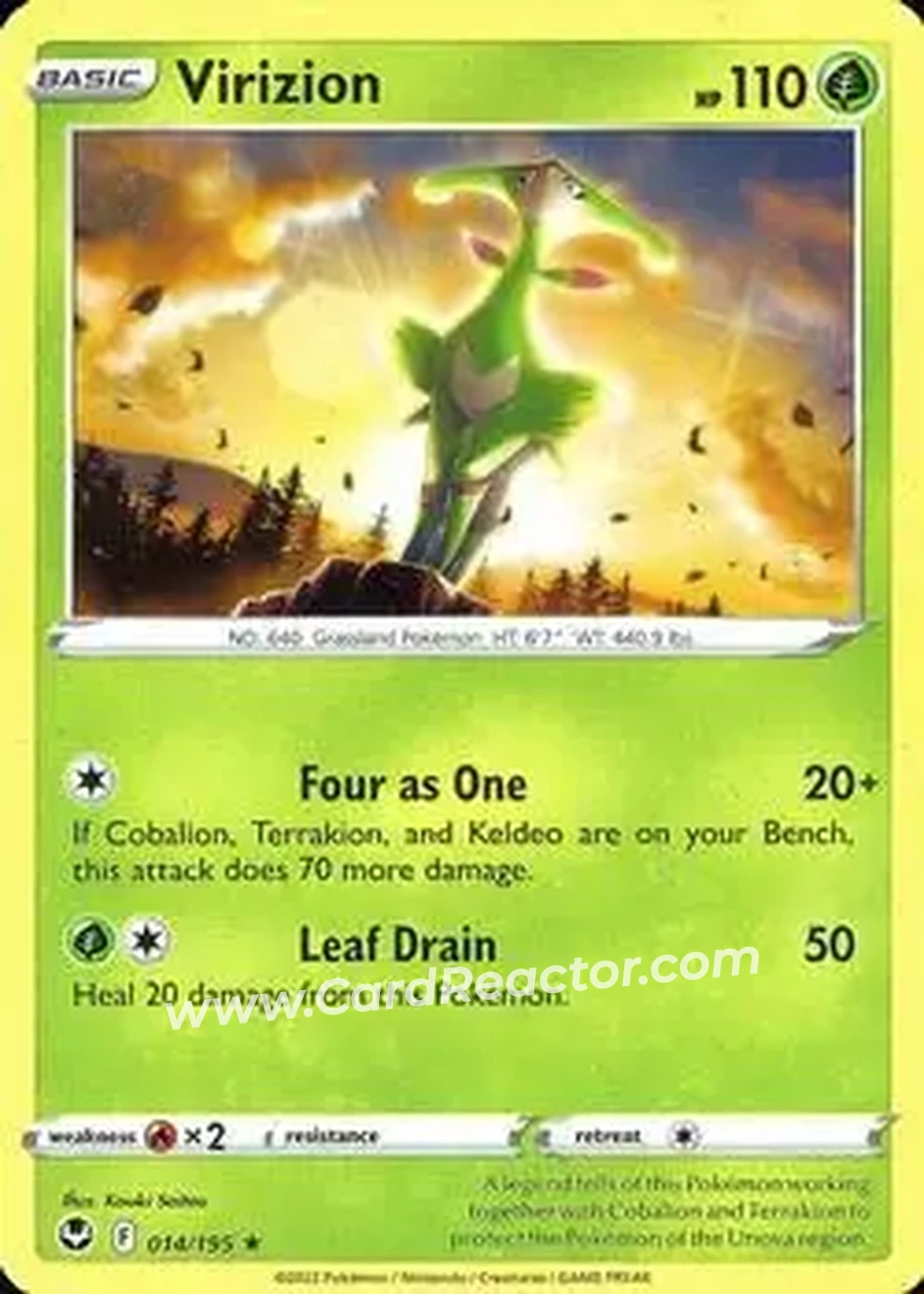 2022 Pokemon Sword & Shield Silver Tempest #014/195 - Virizion