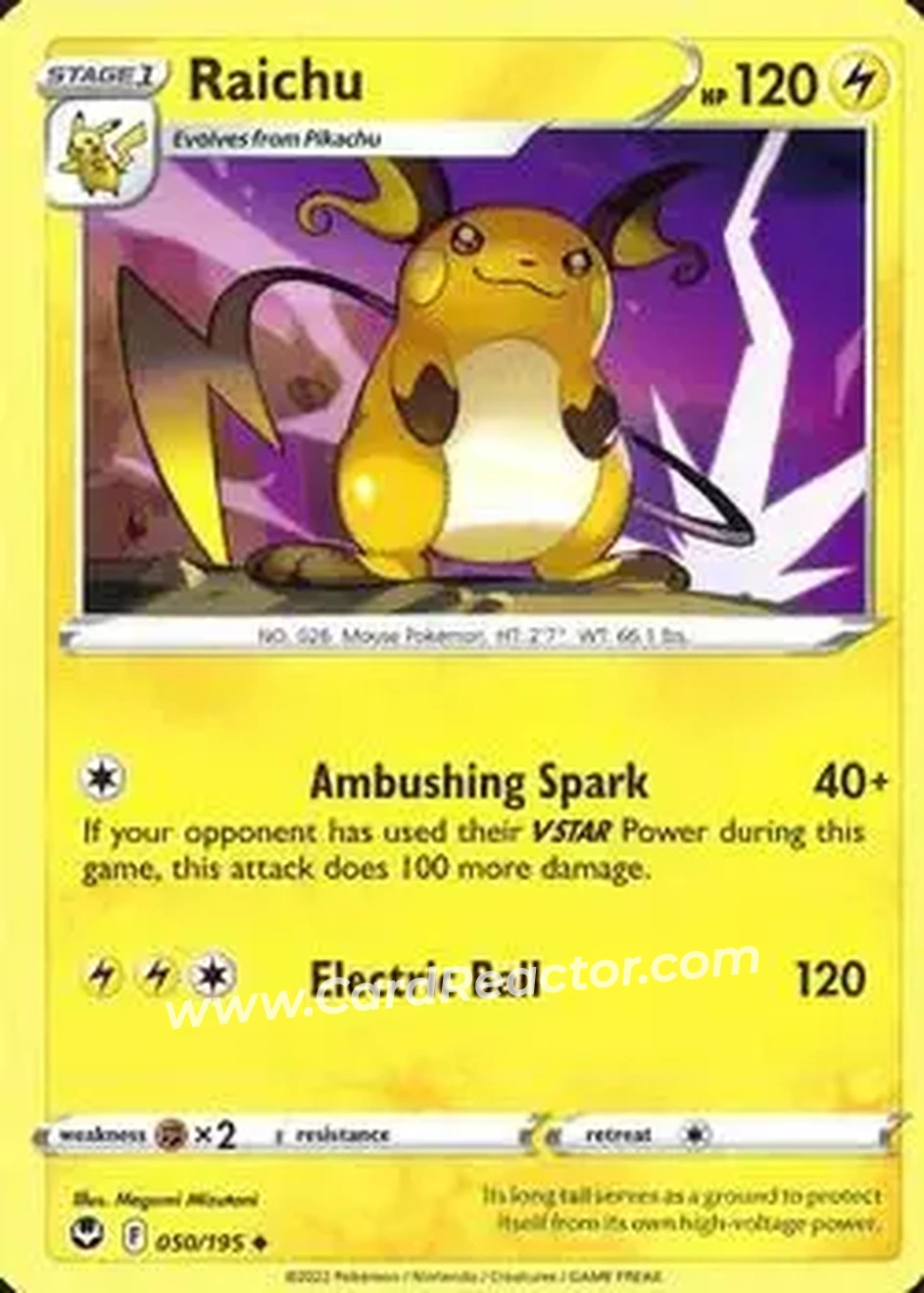 2022 Pokemon Sword & Shield Silver Tempest #050/195 - Raichu - Front