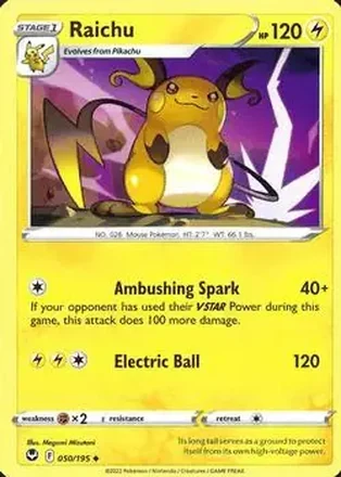 2022 Pokemon Sword & Shield Silver Tempest #050/195 - Raichu