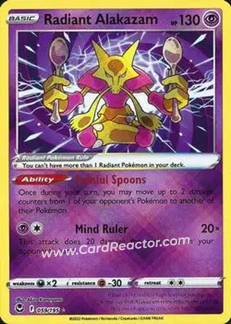 2022 Pokemon Sword & Shield Silver Tempest #059/195 - Alakazam - Front