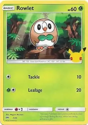 2021 Pokemon McDonald's 25th Anniversary Special Edition #7/25 - Rowlet