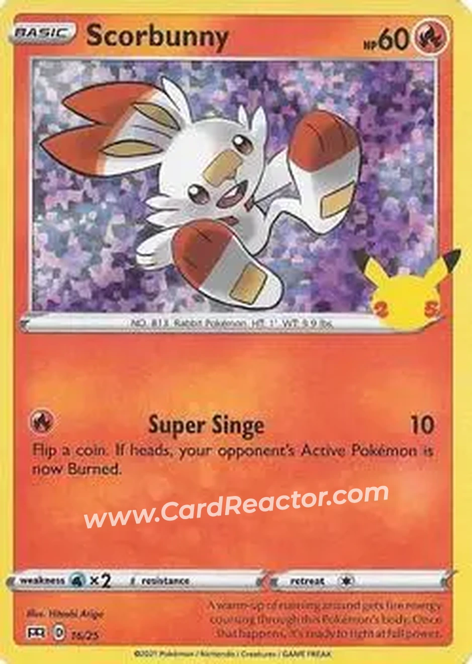 2021 Pokemon McDonald's 25th Anniversary Special Edition - Foil #16/25 - Scorbunny - Front 2021 Pokemon McDonald's 25th Anniversary Special Edition - Foil #16/25 - Scorbunny - Front