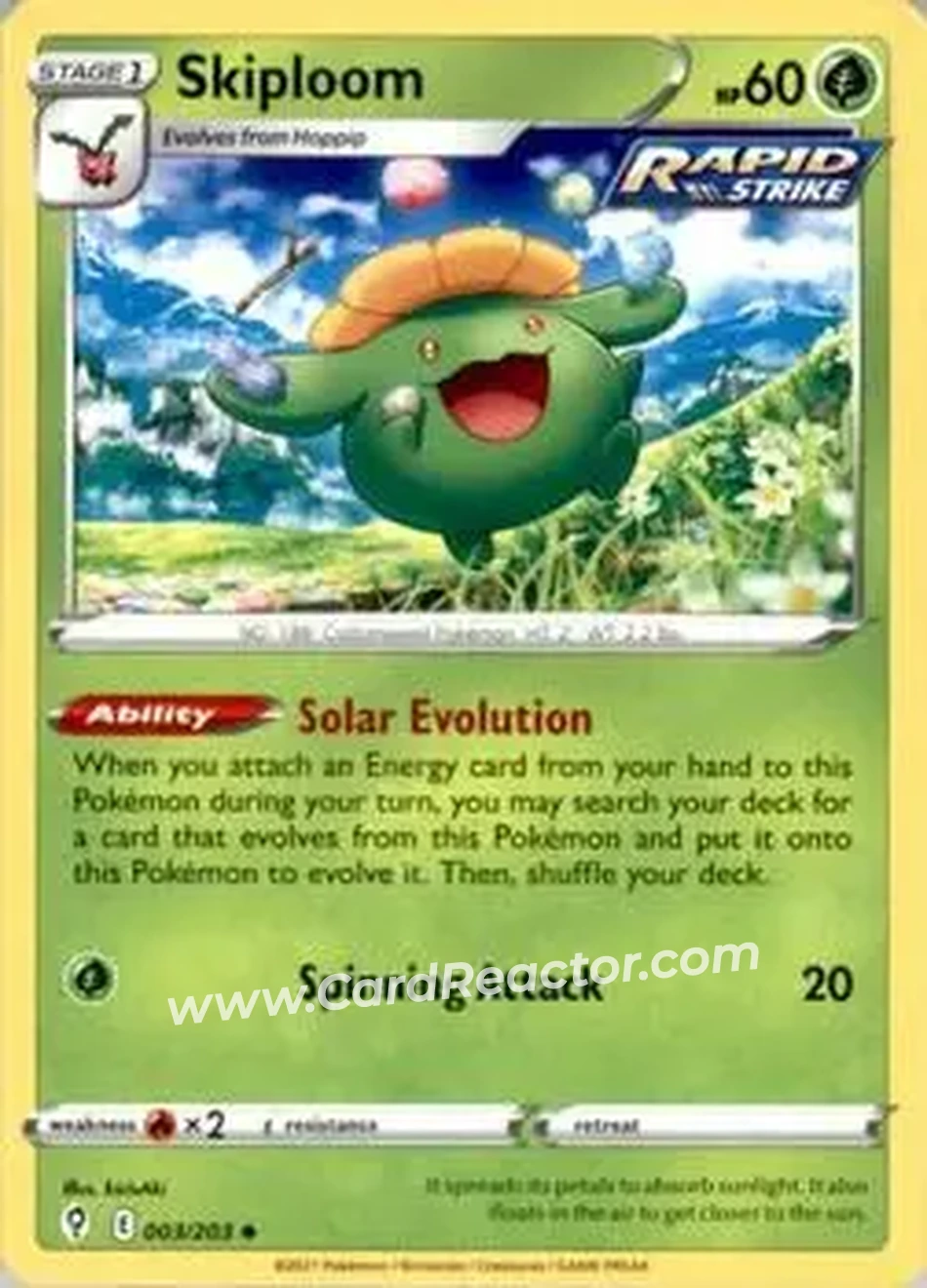 2021 Pokemon Sword & Shield Evolving Skies #003/203 - Skiploom - Front