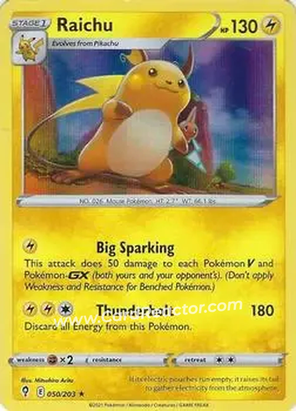2021 Pokemon Sword & Shield Evolving Skies #050/203 - Raichu - Front