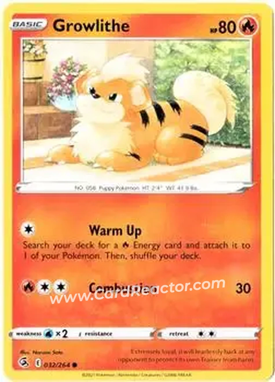 2021 Pokemon Sword & Shield Fusion Strike #032/264 - Growlithe - Front