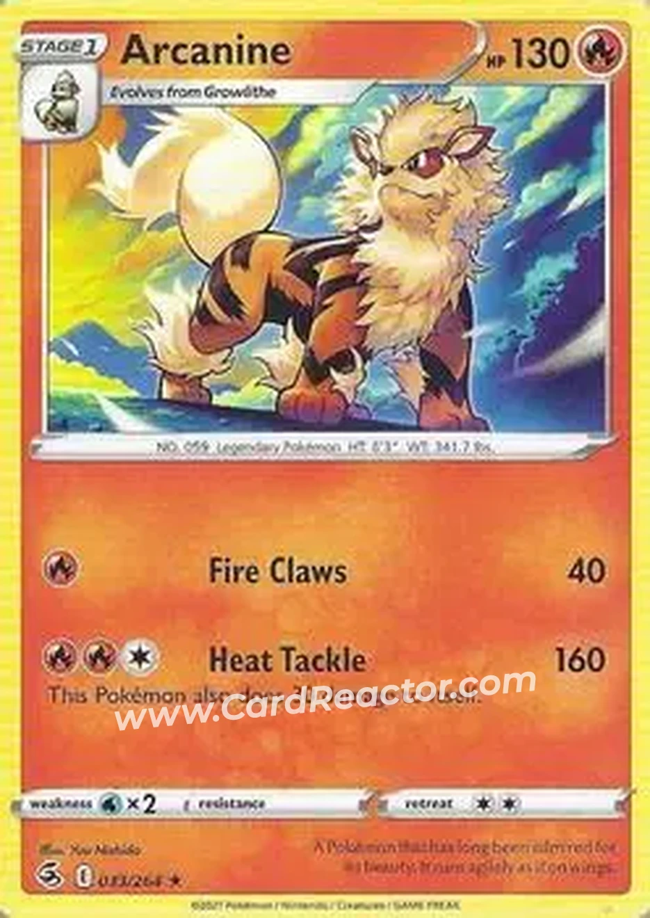 2021 Pokemon Sword & Shield Fusion Strike #033/264 - Arcanine - Front