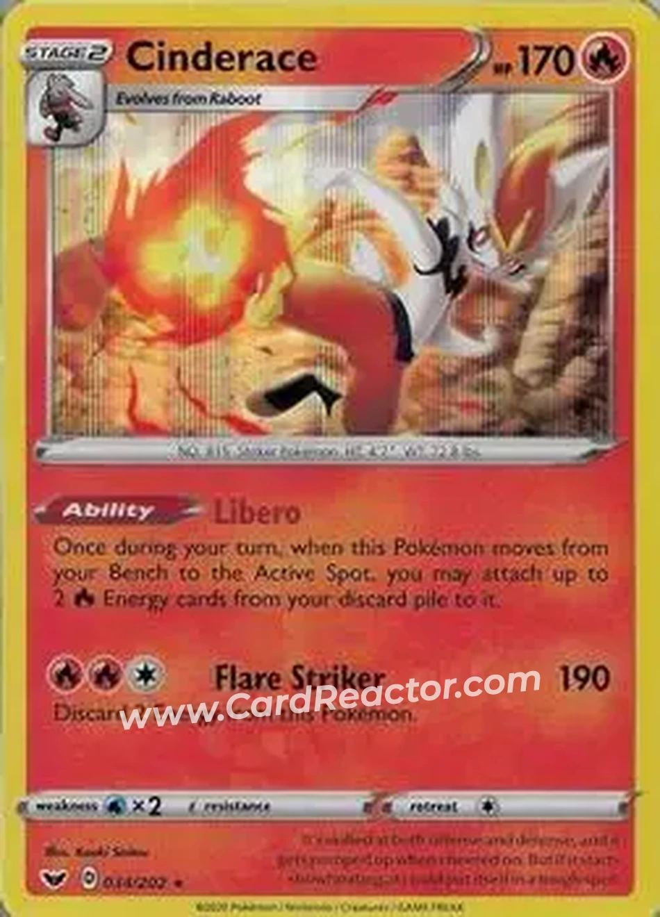 2020 Pokemon Sword & Shield #034/202 - Cinderace ex - Front