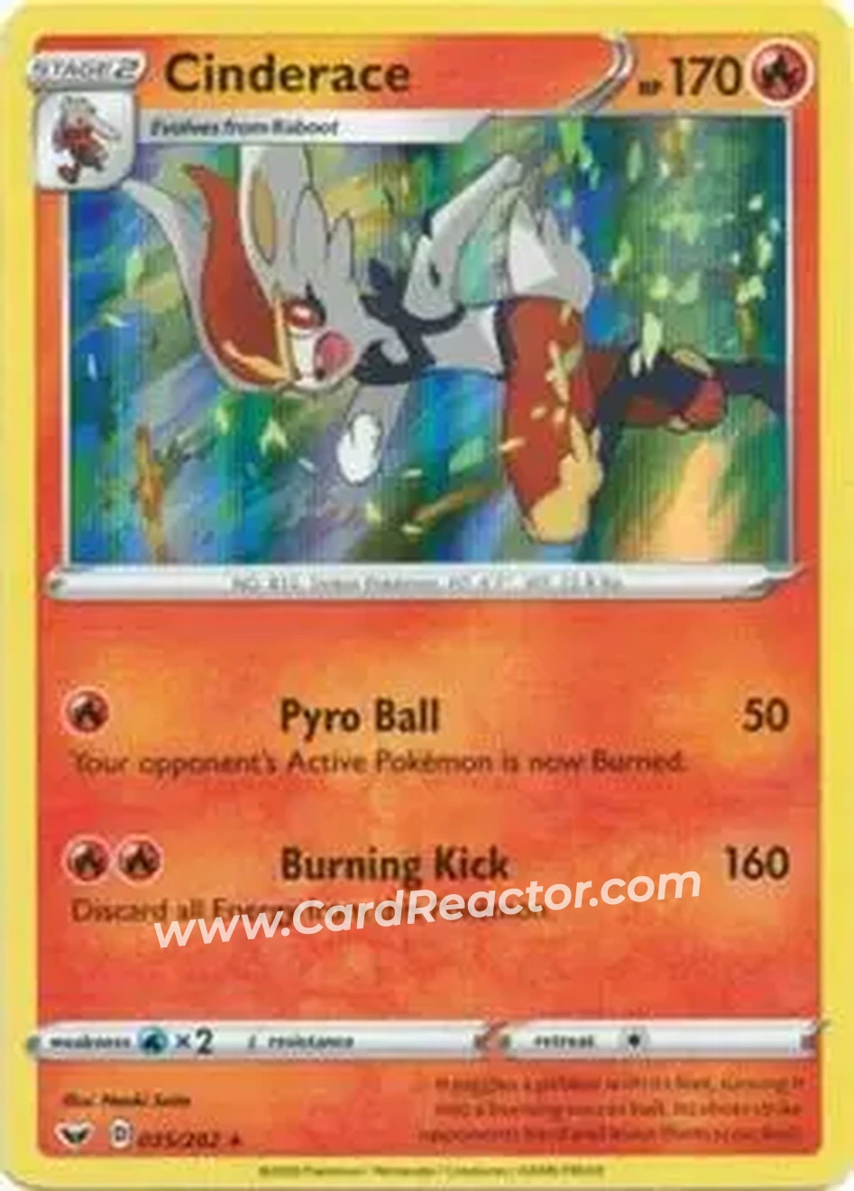 2020 Pokemon Sword & Shield #035/202 - Cinderace ex - Front