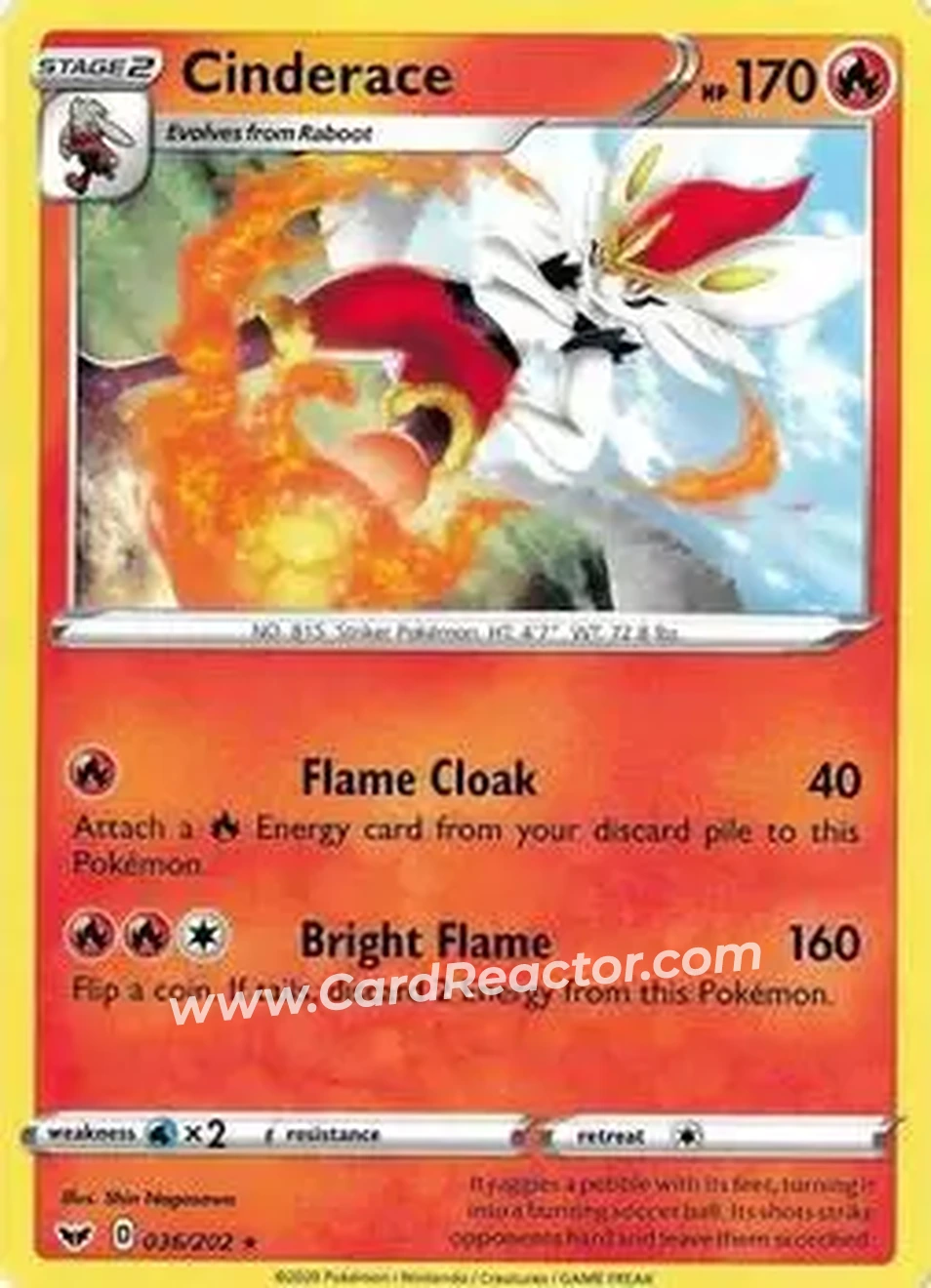 2020 Pokemon Sword & Shield #036/202 - Cinderace ex - Front