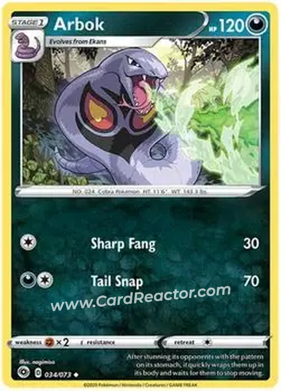 2020 Pokemon Sword & Shield Champion's Path #034/073 - Arbok - Front