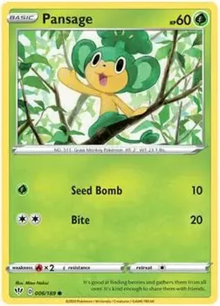 2020 Pokemon Sword & Shield Darkness Ablaze #006/189 - Pansage