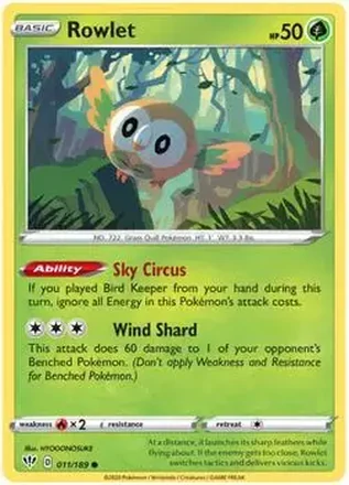 2020 Pokemon Sword & Shield Darkness Ablaze #011/189 - Rowlet