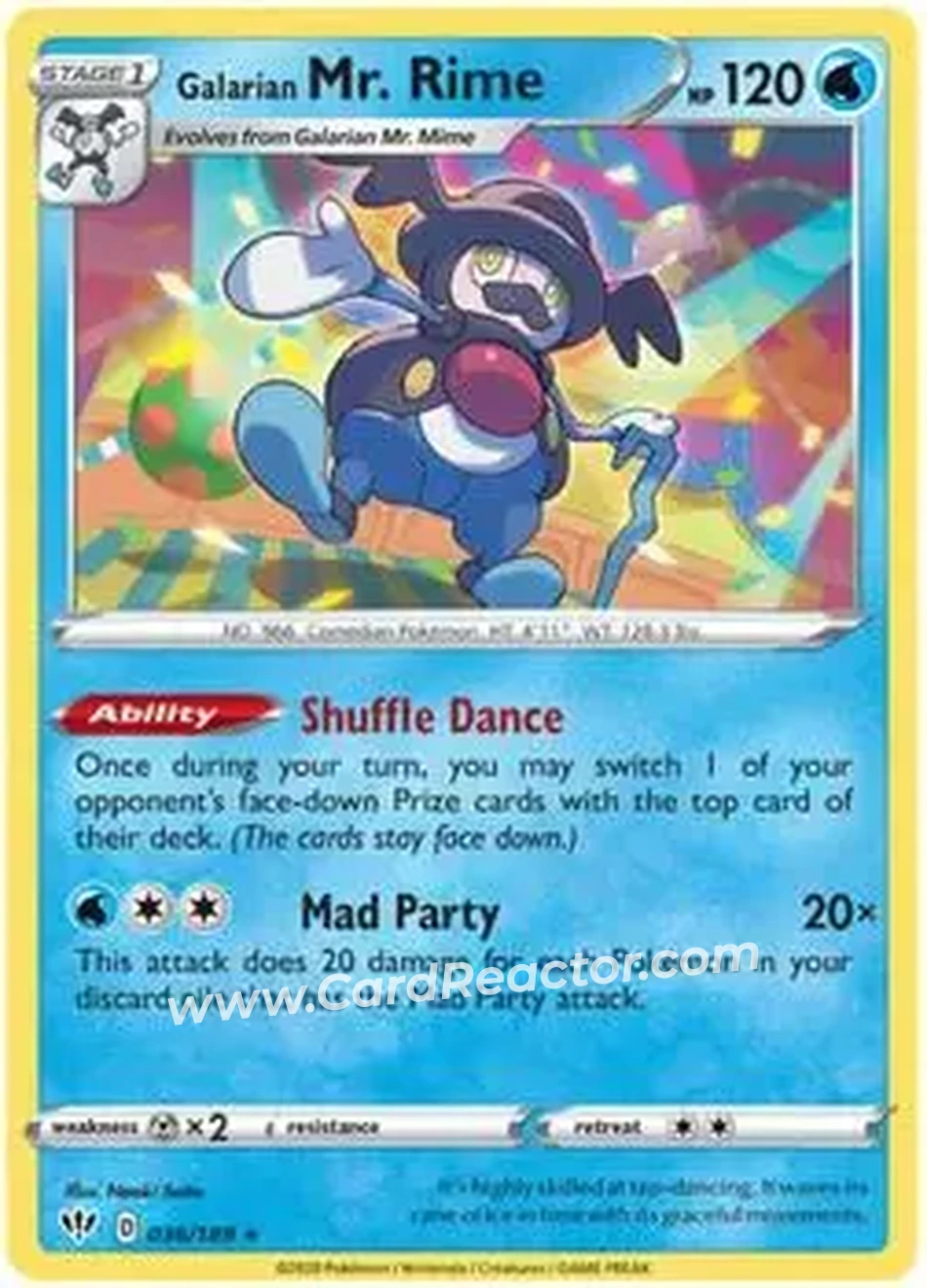 2020 Pokemon Sword & Shield Darkness Ablaze #036/189 - Galarian Mr. Rime V - Front
