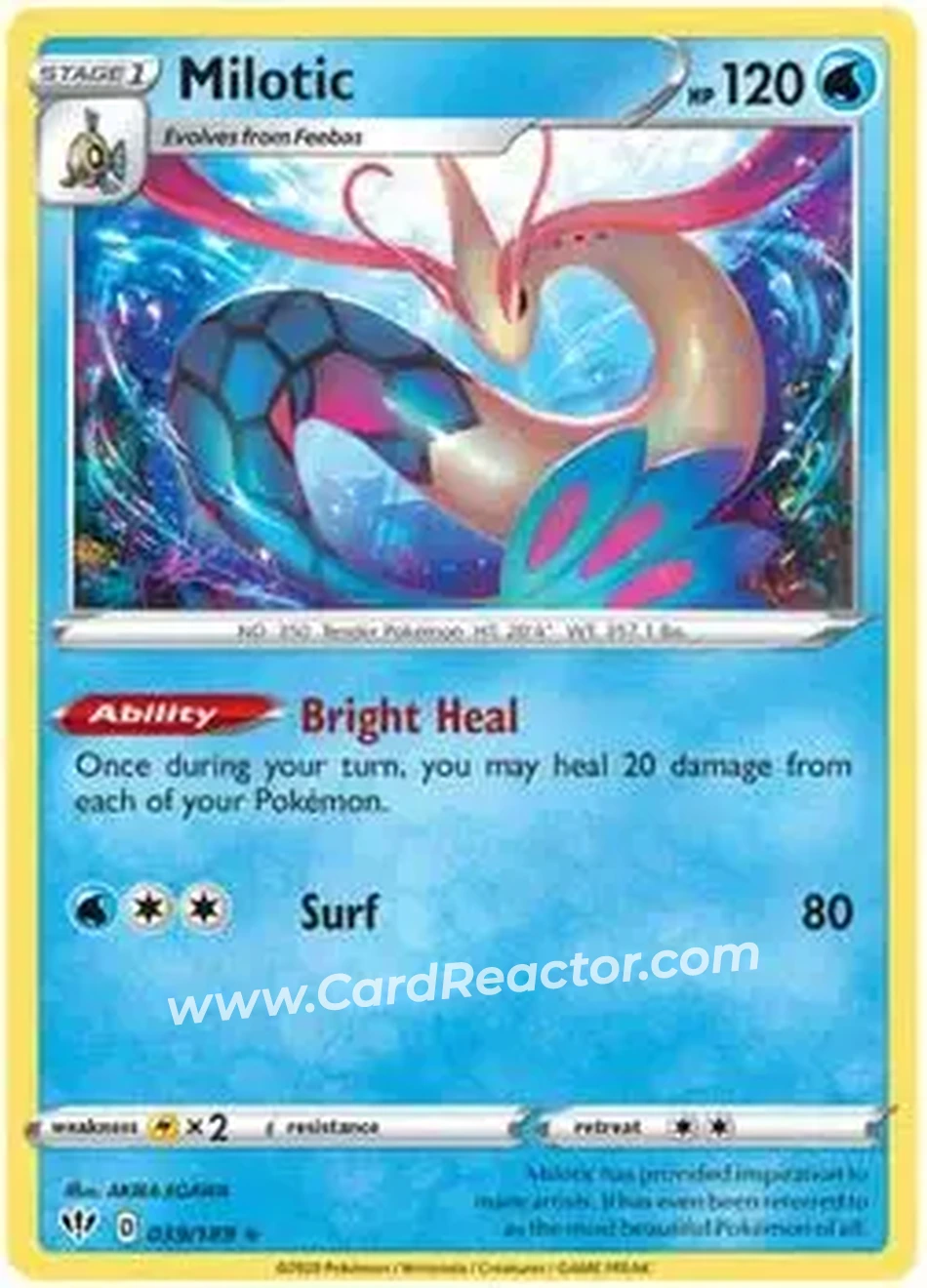 2020 Pokemon Sword & Shield Darkness Ablaze #039/189 - Cynthia's Milotic - Front