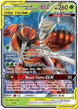 2019 Pokemon Sun & Moon Unbroken Bonds #1/214 - Pheromosa & Buzzwole Tag Team GX
