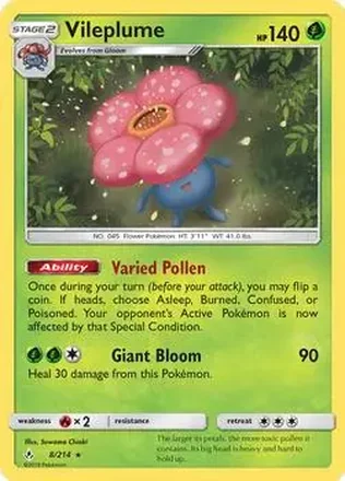 2019 Pokemon Sun & Moon Unbroken Bonds #8/214 - Vileplume