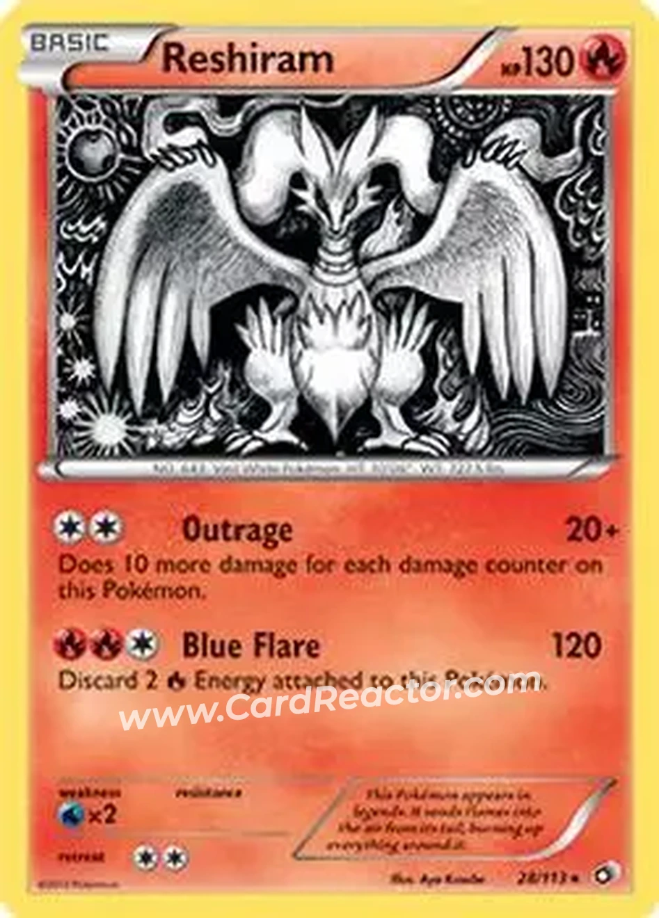 2013 Pokemon Black & White Legendary Treasures #28/113 - Reshiram - Front