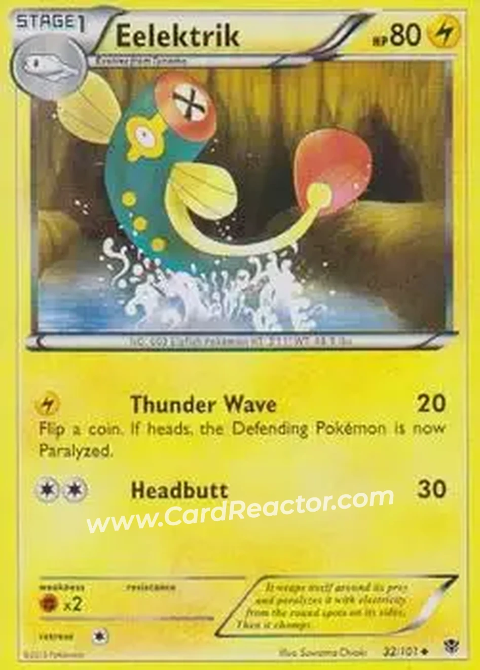 2013 Pokemon Black & White Plasma Blast #32/101 - Eelektrik - Front