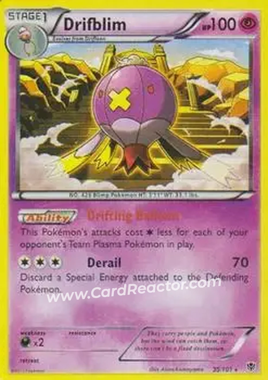 2013 Pokemon Black & White Plasma Blast #35/101 - Drifblim - Front