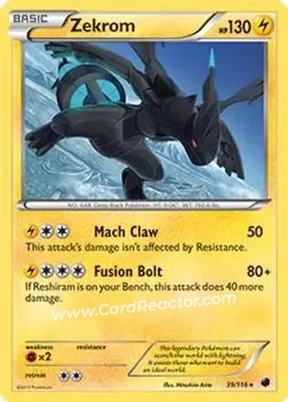 2013 Pokemon Black & White Plasma Freeze #39/116 - Zekrom ex - Front