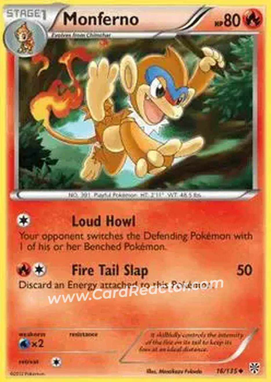 2013 Pokemon Black & White Plasma Storm #16 - Monferno - Front