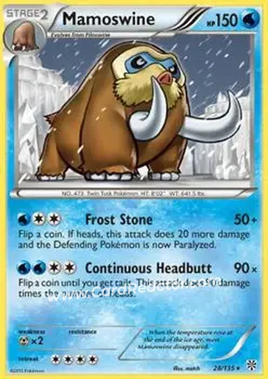 2013 Pokemon Black & White Plasma Storm #28 - Mamoswine ex - Front