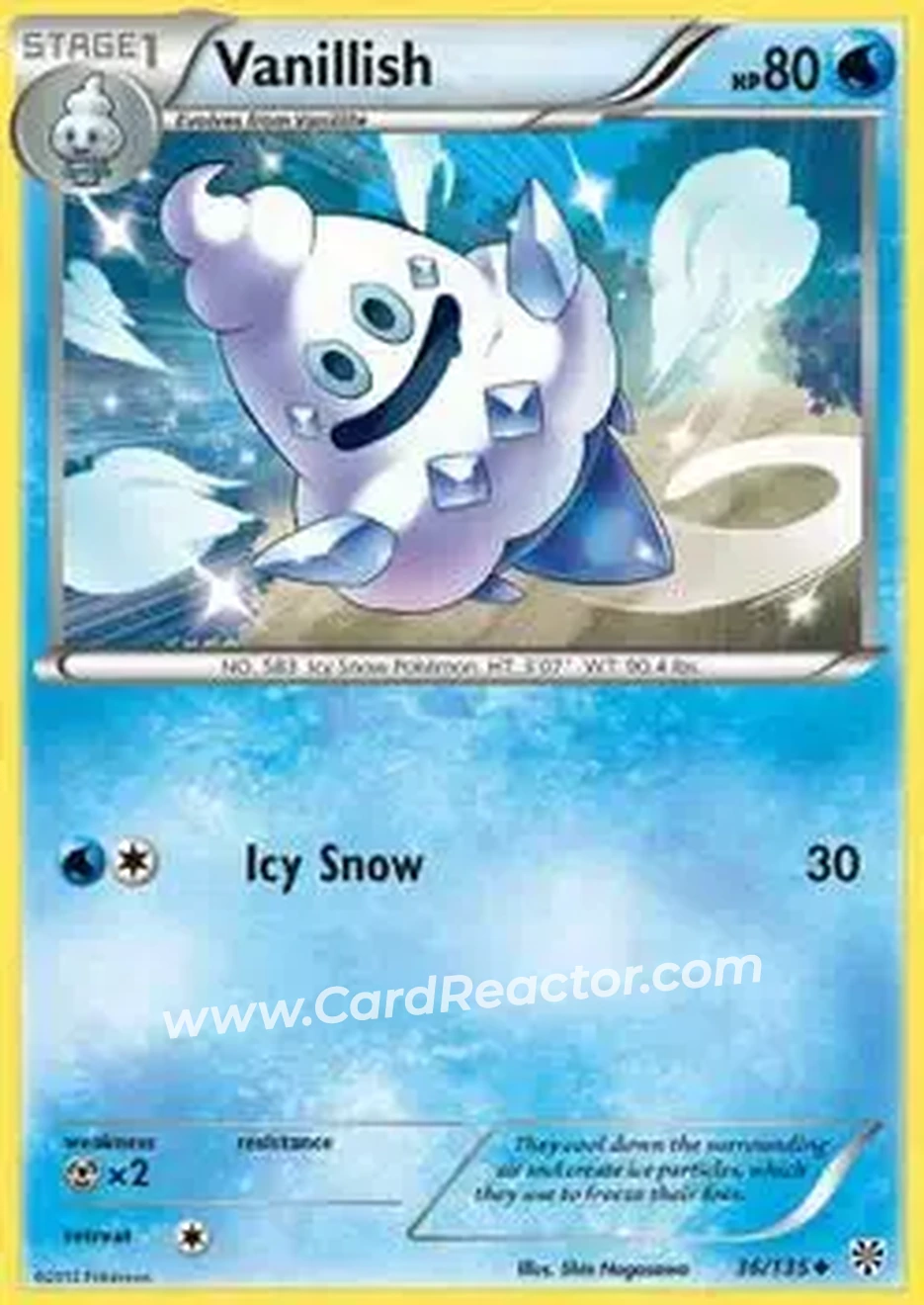 2013 Pokemon Black & White Plasma Storm #36 - Vanillish - Front