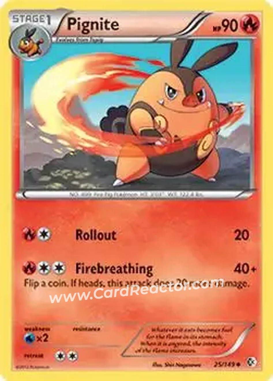 2012 Pokemon Black & White Boundaries Crossed #25/149 - Pignite - Front