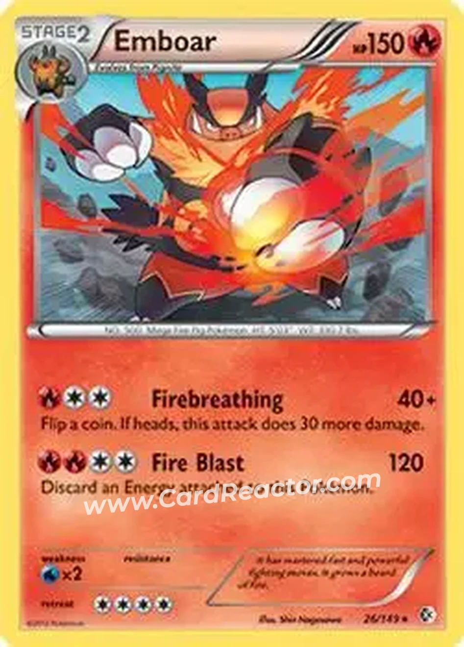 2012 Pokemon Black & White Boundaries Crossed #26/149 - Emboar - Front
