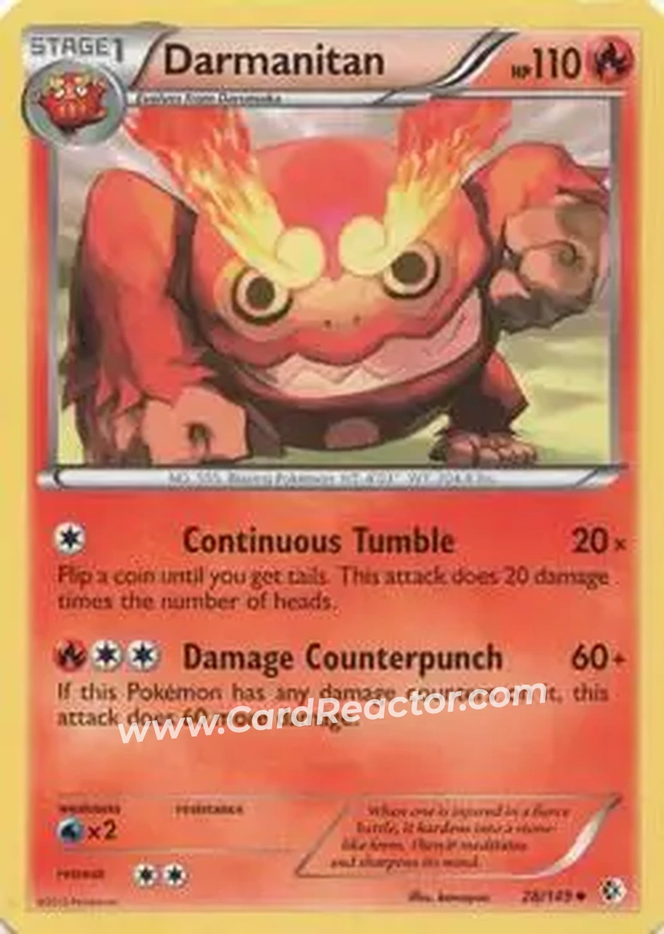 2012 Pokemon Black & White Boundaries Crossed #28/149 - Darmanitan - Front