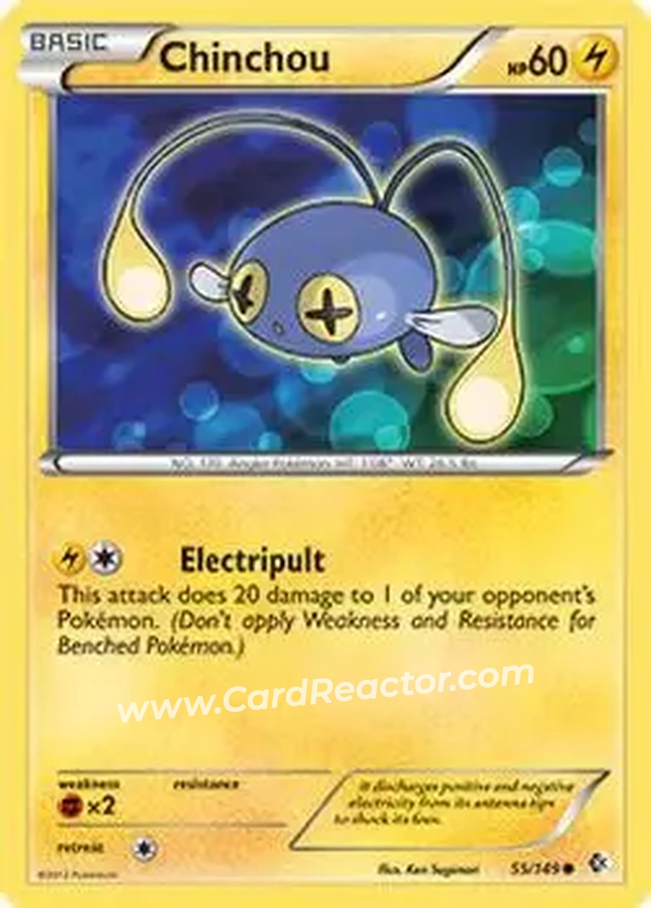 2012 Pokemon Black & White Boundaries Crossed #55/149 - Chinchou - Front