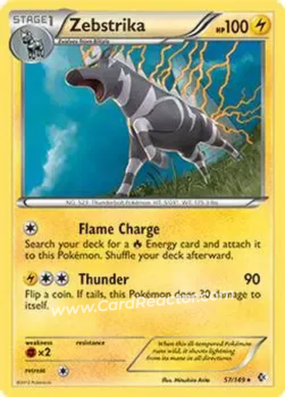 2012 Pokemon Black & White Boundaries Crossed #57/149 - Zebstrika - Front