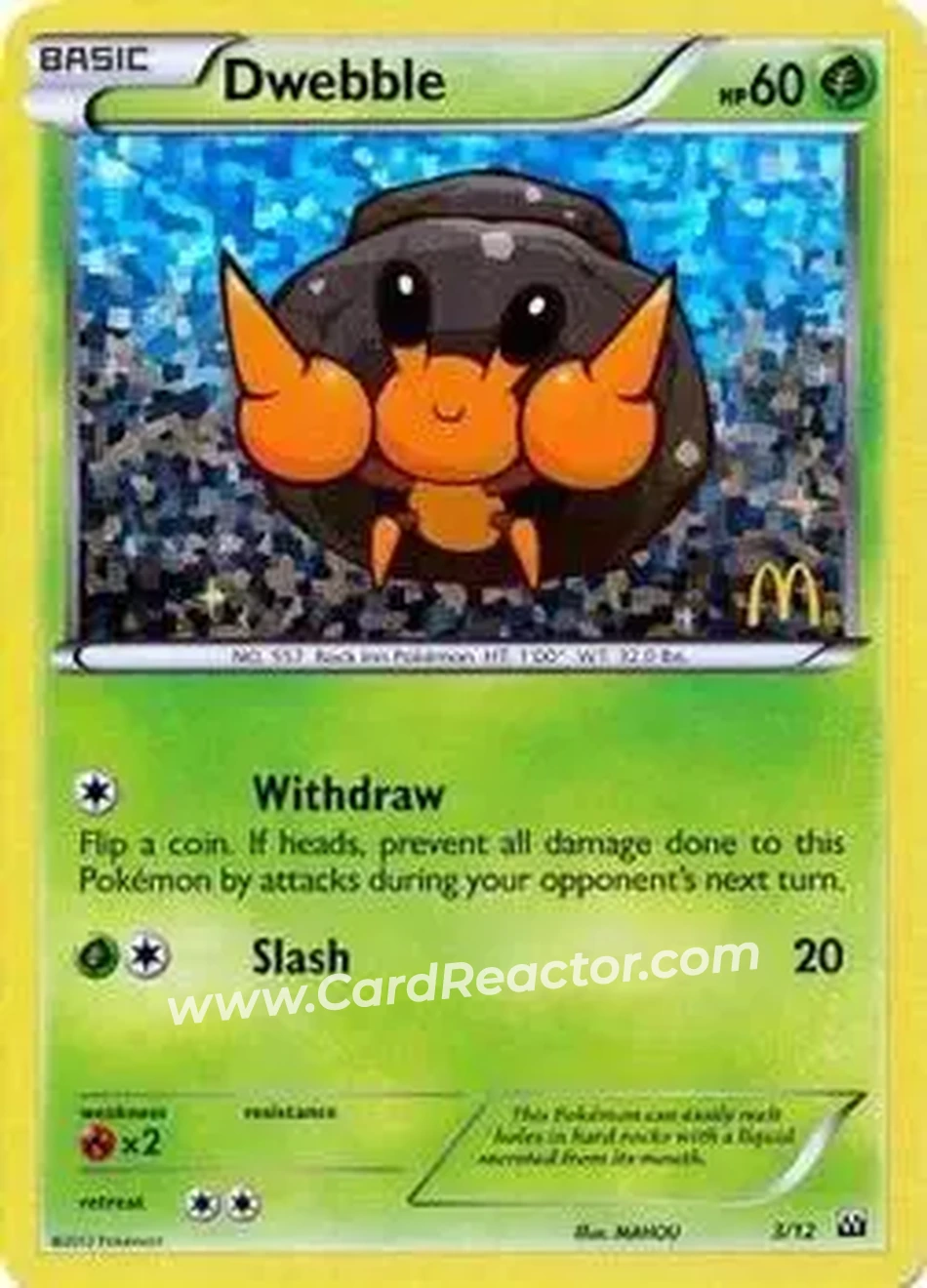 2012 Pokemon McDonald's Collection #3 - Dwebble - Front