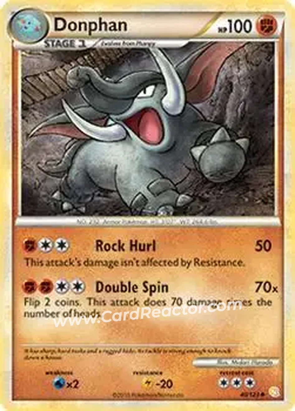 2010 Pokemon HeartGold & SoulSilver #40/123 - Donphan - Front