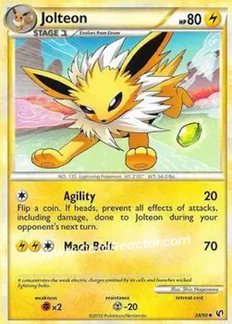 2010 Pokemon HeartGold & SoulSilver Undaunted #28/90 - Jolteon - Front