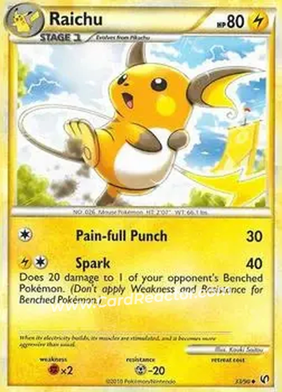 2010 Pokemon HeartGold & SoulSilver Undaunted #33/90 - Raichu - Front