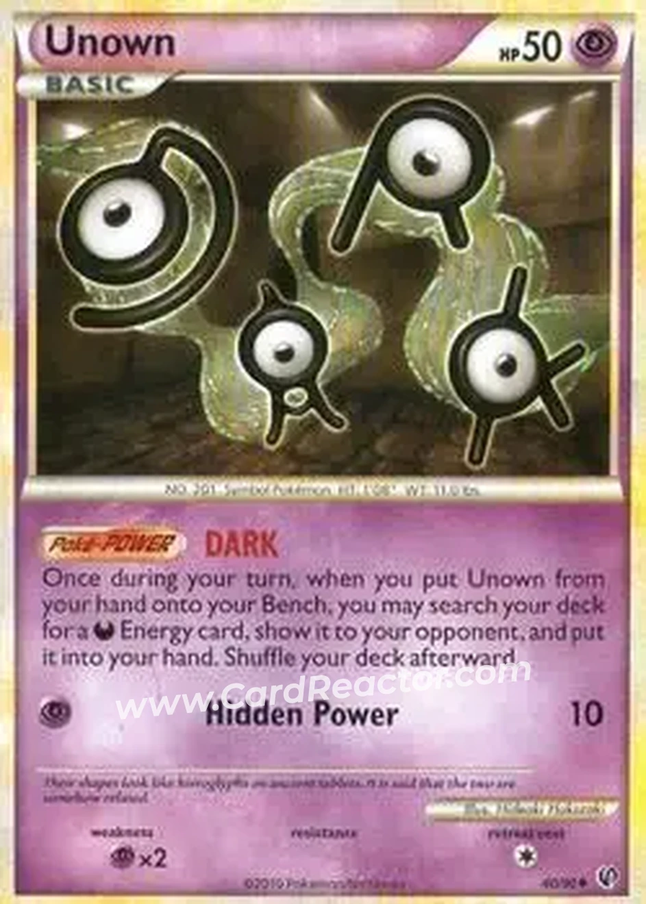 2010 Pokemon HeartGold & SoulSilver Undaunted #40/90 - Unown - Front