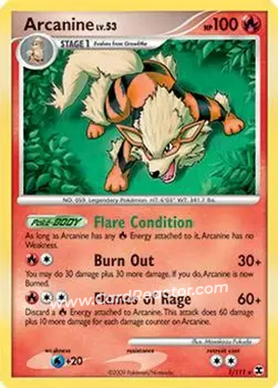 2009 Pokemon Platinum Rising Rivals #1/111 - Arcanine - Front