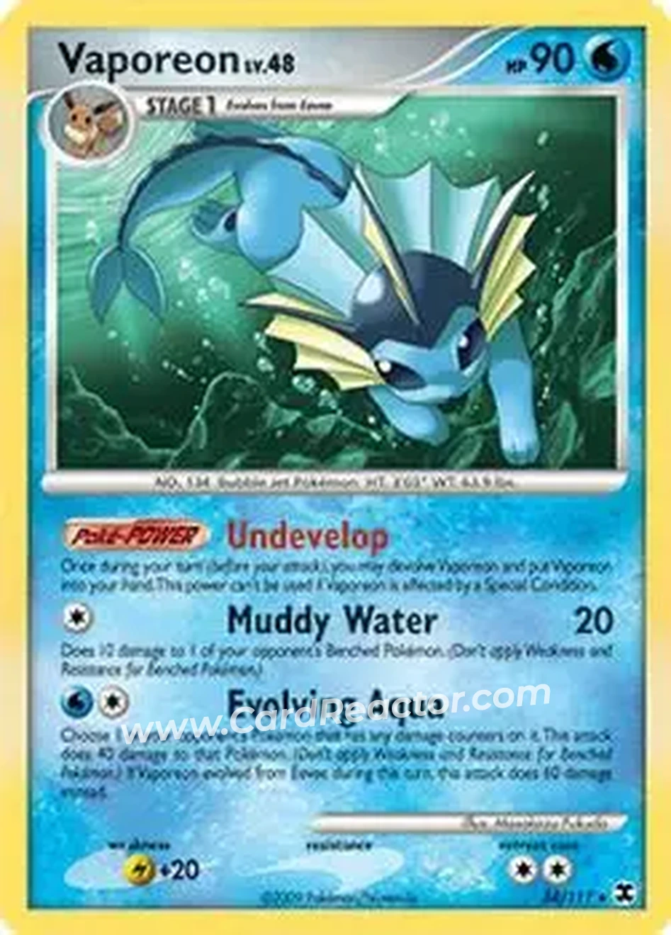 2009 Pokemon Platinum Rising Rivals #34/111 - Vaporeon - Front