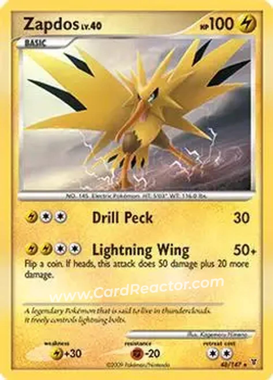 2009 Pokemon Platinum Supreme Victors #48/147 - Zapdos - Front