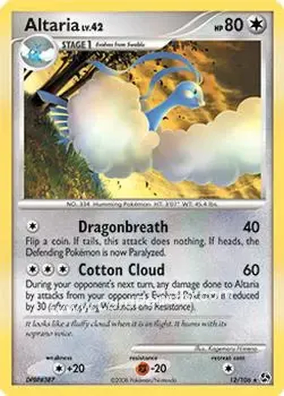 2008 Pokemon Diamond & Pearl Great Encounters #12/106 - チルタリス - Front