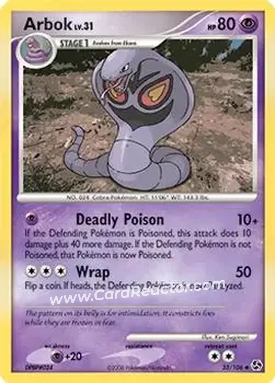 2008 Pokemon Diamond & Pearl Great Encounters #33/106 - Arbok - Front